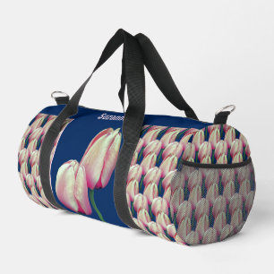 Pink Tulip Flowers Personalised  Duffle Bag
