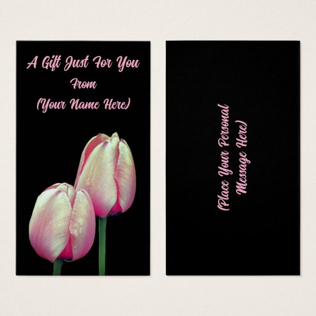 Pink Tulip Flowers Personalised Gift Card Tag (Front & Back)