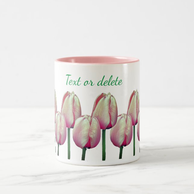 Pink Tulip Flowers Personalised Two-Tone Coffee Mug (Center)