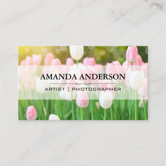 Pink Tulip Flowers | Photographer | Artist Business Card (Front)