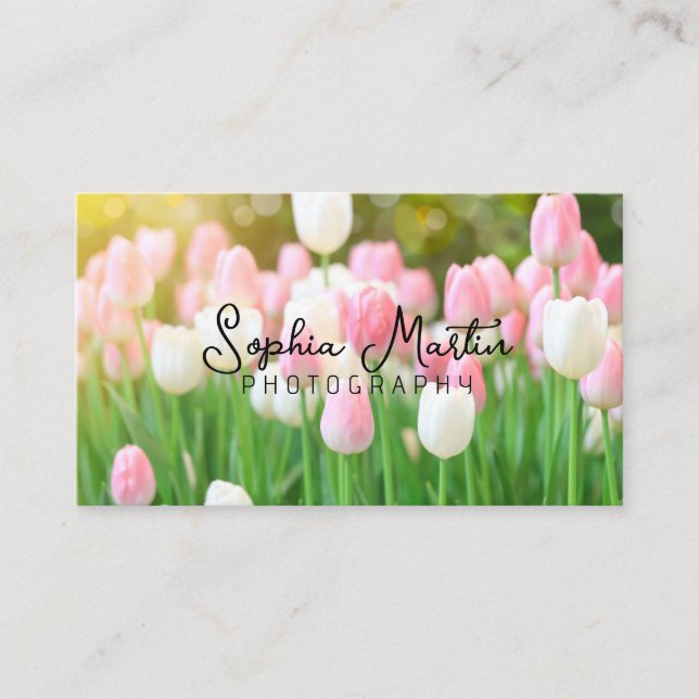 Pink Tulip Flowers | Photography Business Card (Front)