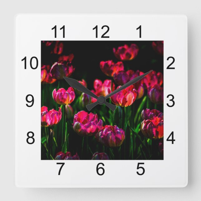 Pink tulip flowers square wall clock (Front)