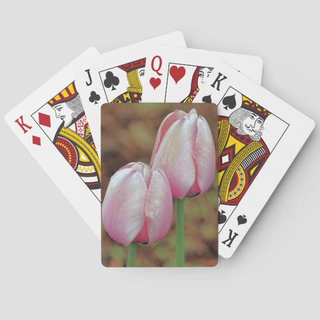 Pink Tulip Flowers With Raindrops  Playing Cards (Back)