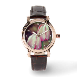 Pink Tulip Flowers With Raindrops Watch