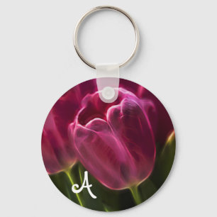 Pink Tulip Fractal with Monogram Key Ring
