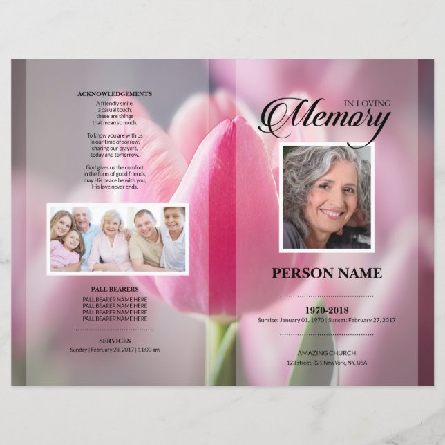 Pink Tulip Funeral Template (Front)