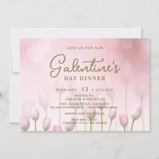 Pink Tulip Galentine's Dinner Brunch Party Invite (Front)