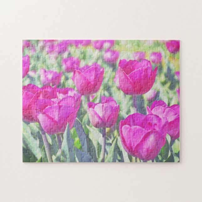 Pink Tulip Garden Art Flower Puzzle (Horizontal)