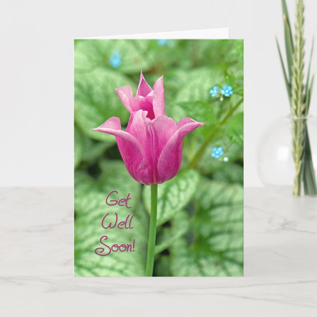 Pink Tulip Get Well Soon  Card (Front)