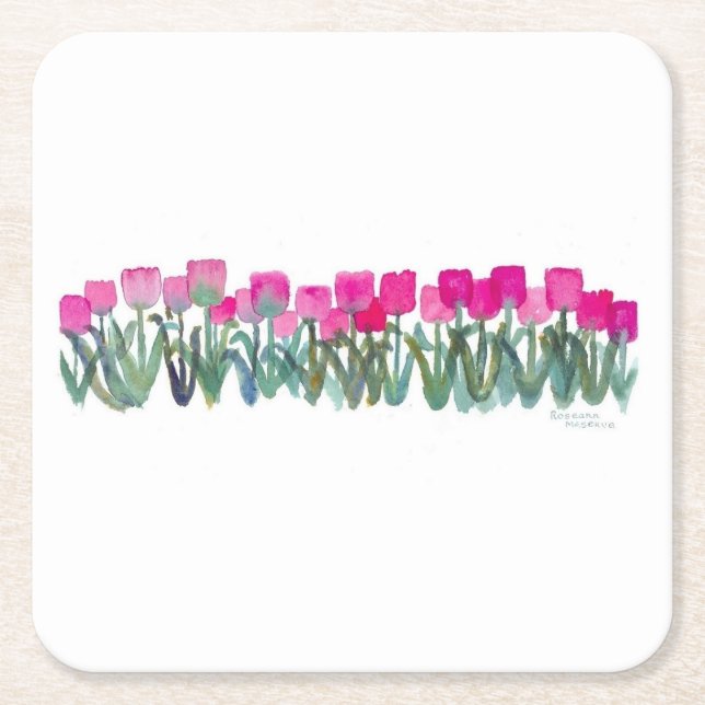 Pink Tulip Grove Paper Coasters (Front)