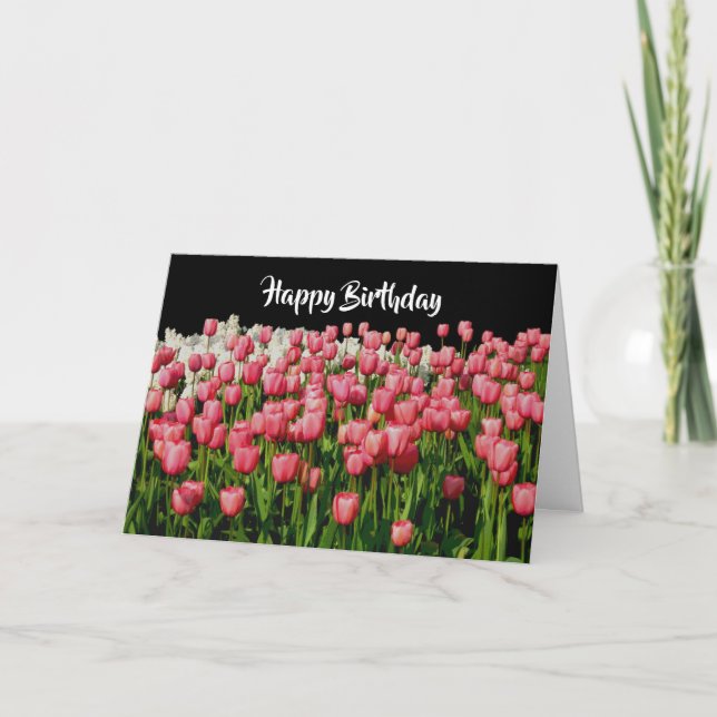 Pink Tulip Happy Birthday Card (Front)