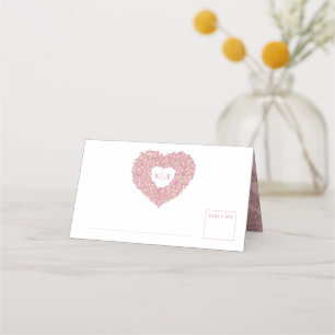Pink tulip heart drawing monogram wedding place card