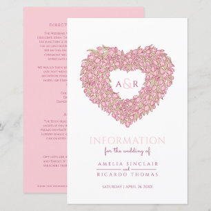 Pink tulip heart wedding guest information