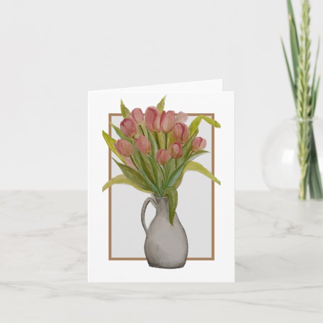 Pink Tulip in a Vase Folded Note Card (Front)