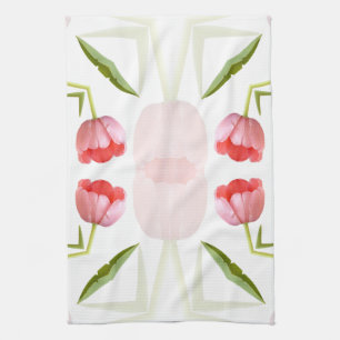 Pink Tulip Kaleidoscope Pattern Tea Towel