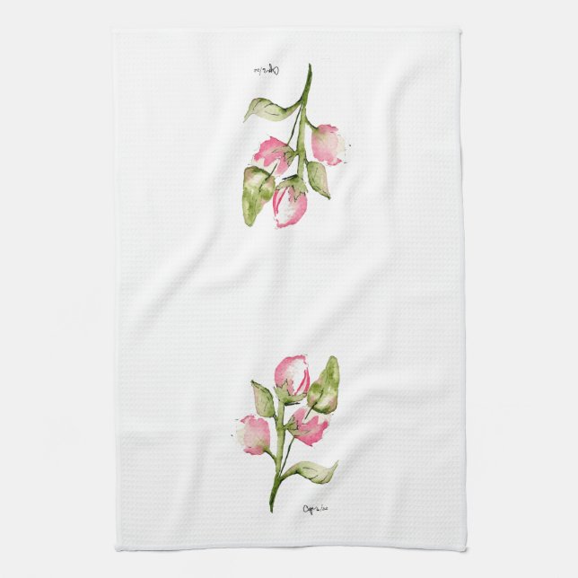 Pink Tulip Kitchen Towel or Casual Dinner Napkin (Vertical)