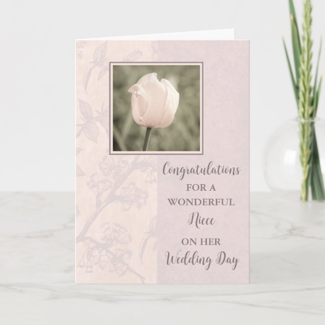 Pink Tulip Niece Wedding Day Congratulations Card (Front)