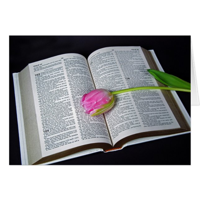 Pink Tulip On Bible Sympathy (Front Horizontal)