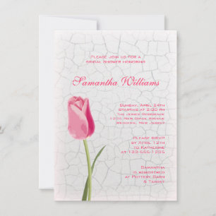 Pink Tulip on Crackle Paint Bridal Shower Invitation