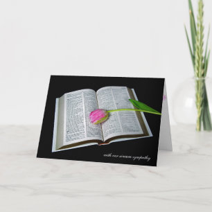 pink tulip on Holy Bible sympathy Card