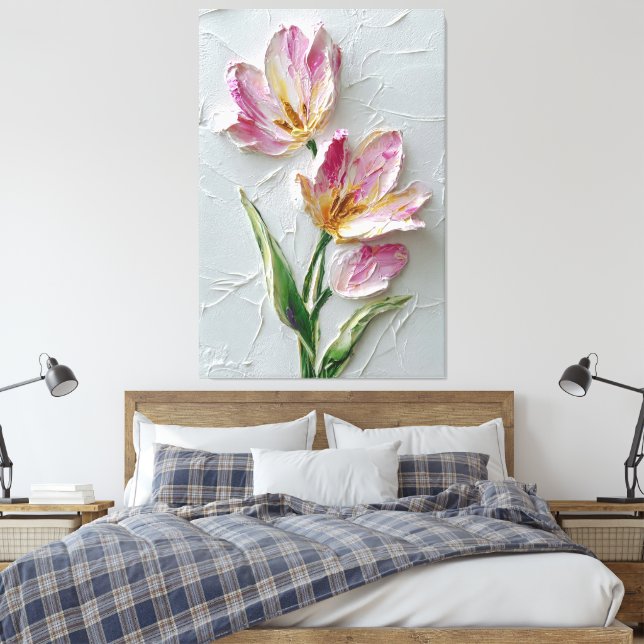 Pink Tulip Pair Texture Abstract Wall Art (Insitu(Bedroom))