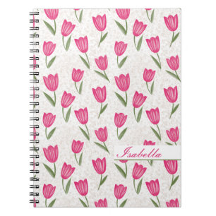 Pink tulip pattern personalised notebook