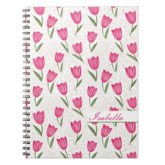Pink tulip pattern personalised notebook