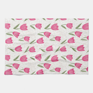 Pink tulip pattern tea towel