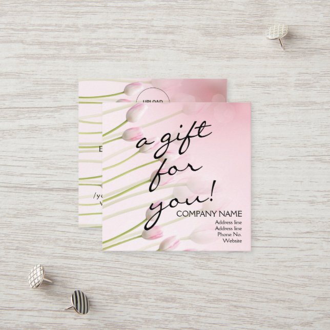 Pink Tulip QR Code Thank You Loyalty Discount Card (Front/Back In Situ)