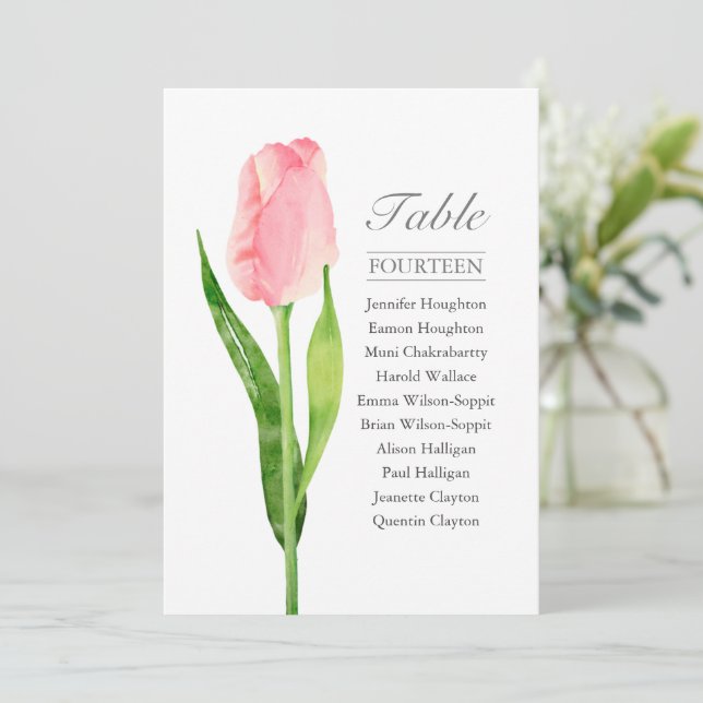 Pink Tulip Single Wedding Table Seating Chart  Invitation (Standing Front)