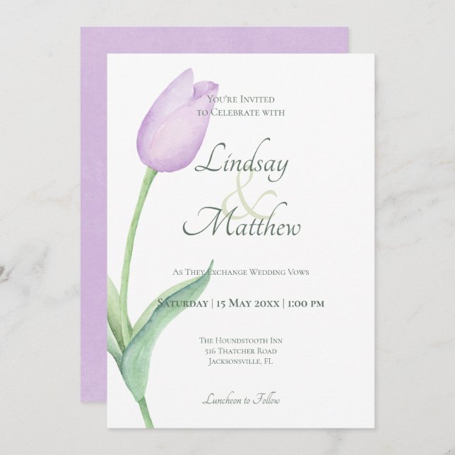 Pink Tulip Solo Purple Modern Invitation (Front/Back)