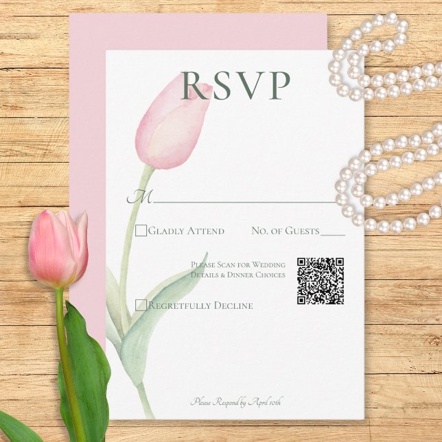 Pink Tulip Solo Wedding QR Code RSVP Card (Pink Tulip Solo Wedding QR Code RSVP Card)