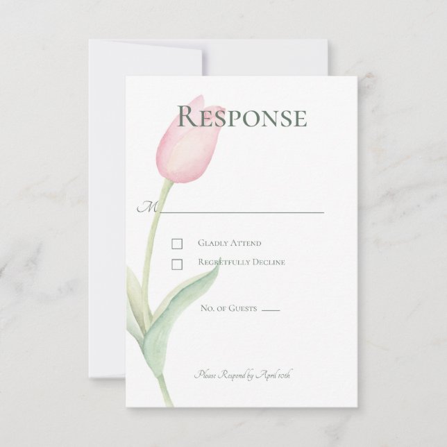 Pink Tulip Solo Wedding RSVP Card (Front)