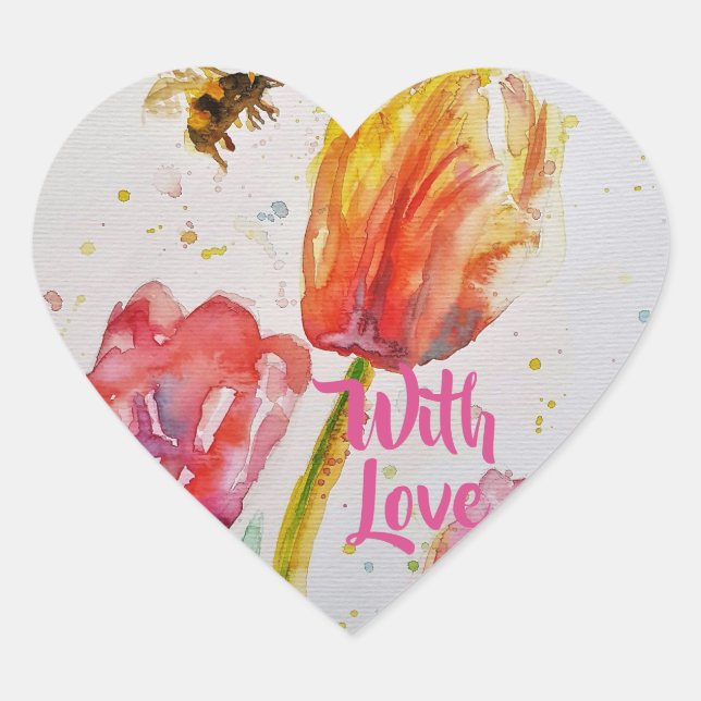 Pink Tulip Tulips Floral Flowers Notebook Heart Sticker (Front)