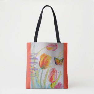 Pink Tulip Tulips Floral Watercolor Mummy Mum Tote Bag