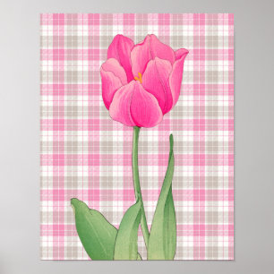 Pink Tulip Vintage Style Graphic Art Poster