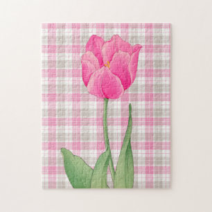 Pink Tulip Vintage Style Graphic Art Puzzle