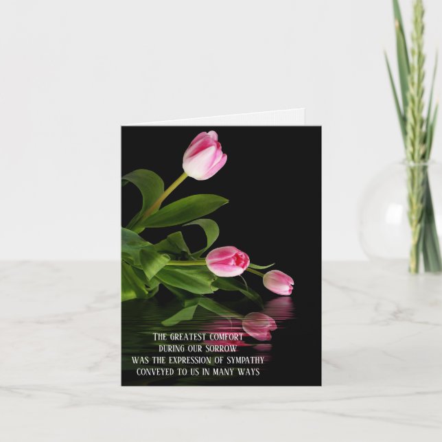 Pink Tulip Water Reflection Sympathy Thank You Card (Front)