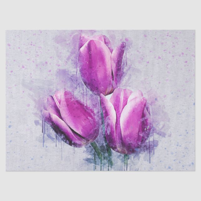 Pink Tulip Watercolor Decoupage Tissue Paper (Front)
