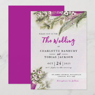 Pink Tulip Watercolor Floral Wedding Invitation