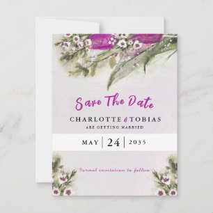Pink Tulip Watercolor Floral Wedding Invitation