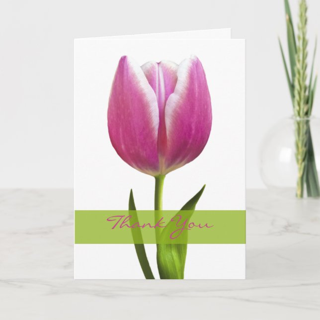 Pink Tulip Wedding Thank You Card (Front)