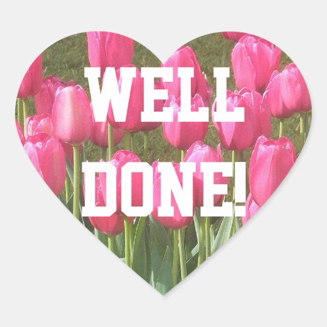 Pink Tulip Well Done Heart Shaped Stickers (Front)
