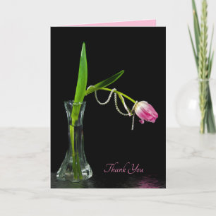 pink tulip with pearls thank you card