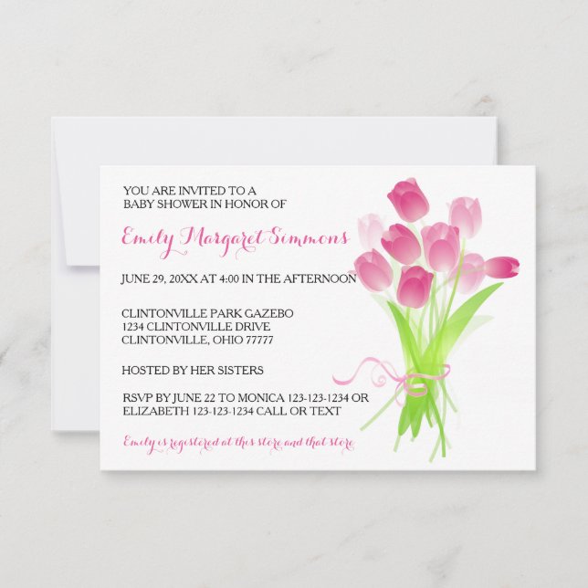 Pink Tulips - 3x5 BABY Shower Invitation (Front)