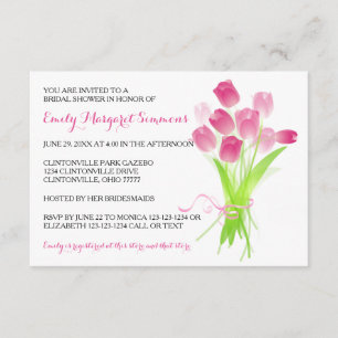 Pink Tulips - 3x5 Bridal Shower Invitation