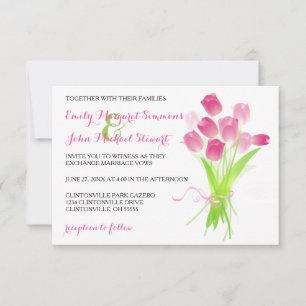 Pink Tulips - 3x5 Wedding Invitation