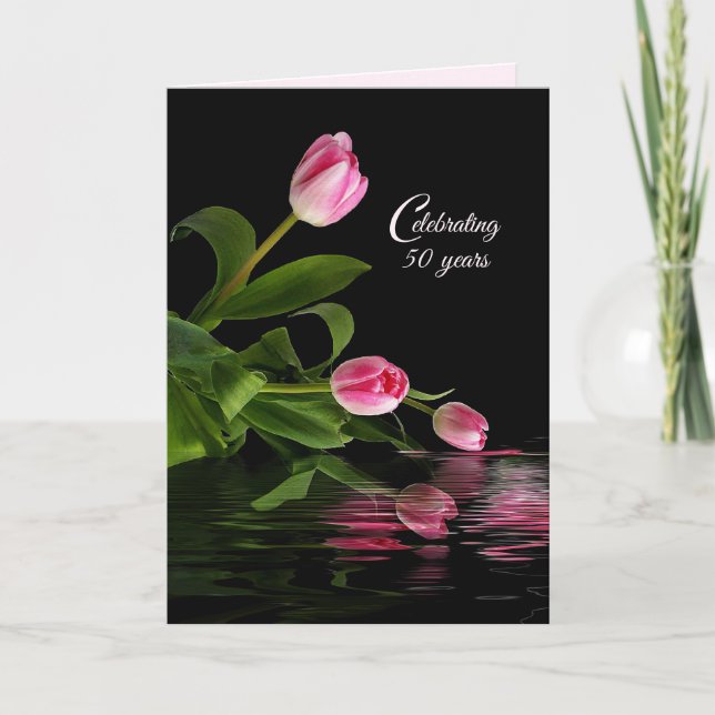 Pink Tulips 50th Anniversary Card (Front)