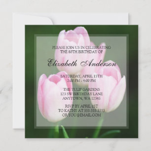 Pink Tulips 80th Birthday Party Invitation