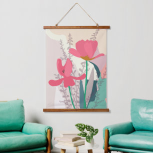 Pink Tulips Artistic Modern Color Blocks    Hanging Tapestry